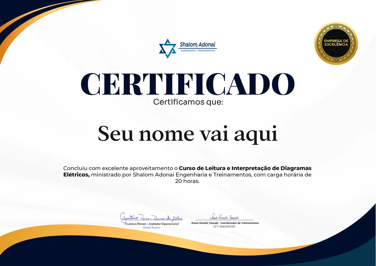Certificado de conclusão do curso Curso de Leitura e Interpretação de Diagramas Elétricos